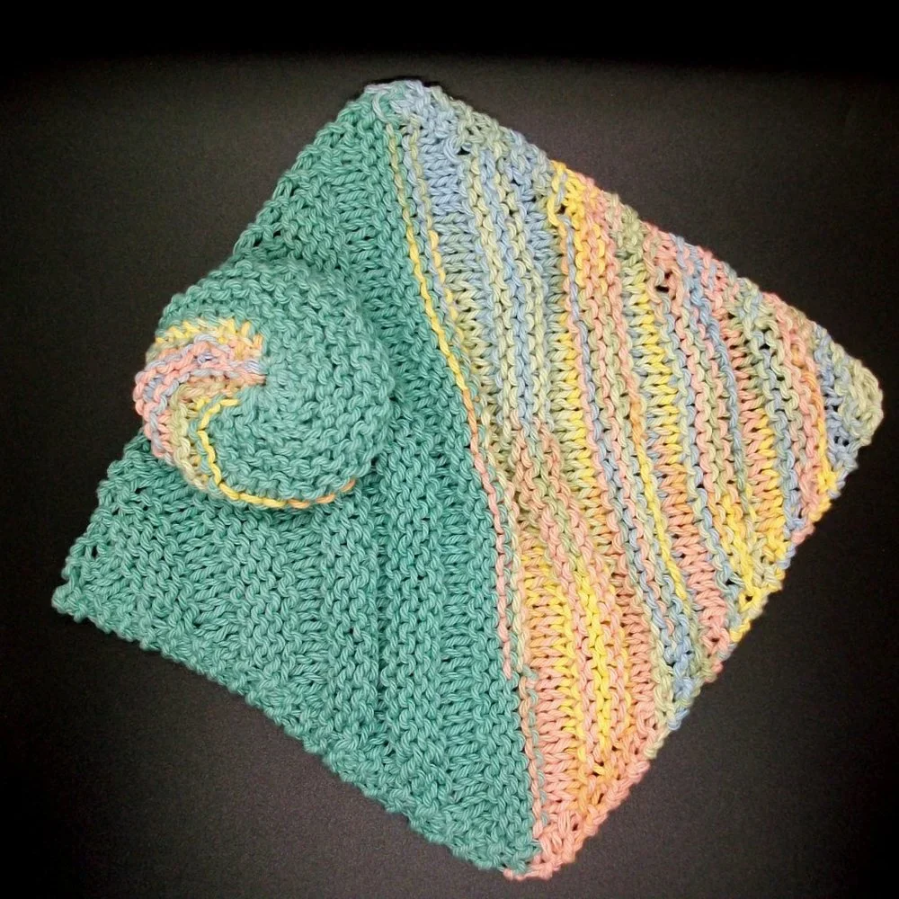 Handmade Knit Cotton Wash Dish Spa Cloth Scrubbie Set